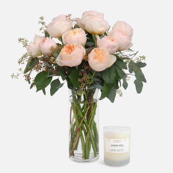 Blush Garden Roses + Sydney Hale Candle Bouquets