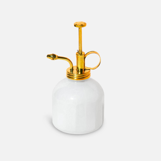 Modern Sprout White Glass + Brass Mister Plant Care