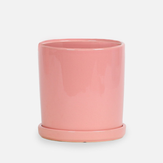 5'' Baby Pink Ceramic + Saucer Containers/Planters