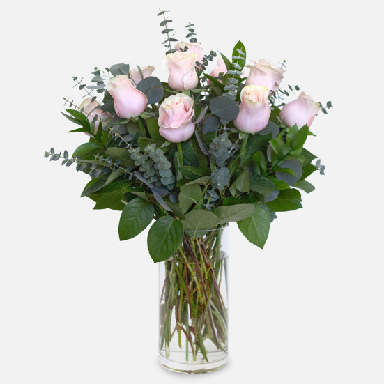 1-Dozen Soft Pink Roses Flowers
