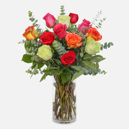 1-Dozen Multicolor Roses Flowers for Mom