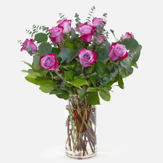 1-Dozen Deep Purple Roses Flowers