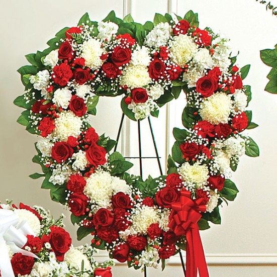 Always Remember Red & White Floral Heart Tribute Sympathy