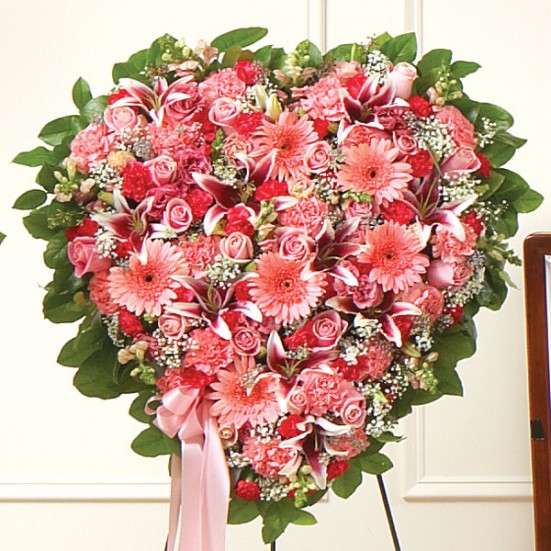 Pink Mixed Flower Heart Sympathy & Funeral