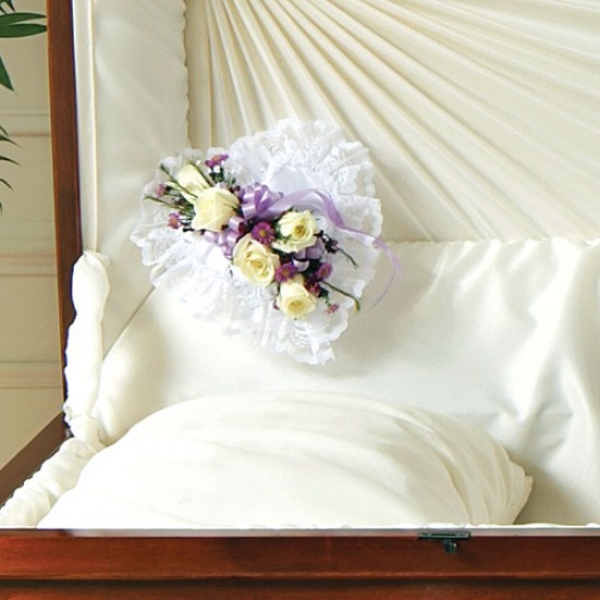 Lavender and White Satin Heart Casket Pillow Sympathy