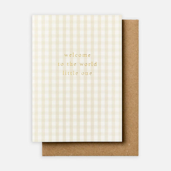 Gingham Welcome World New Baby Card Greeting Cards