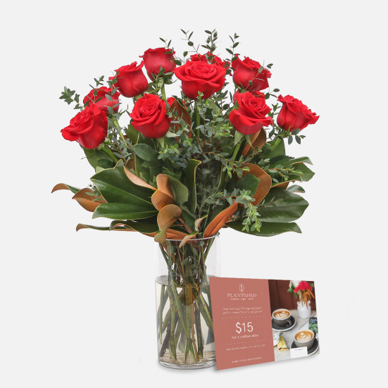 Red Roses + Coffee Date Flowers for Mom