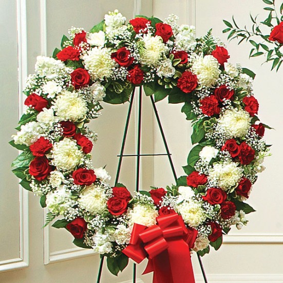 Serene Blessings Standing Wreath - Red & White Sympathy