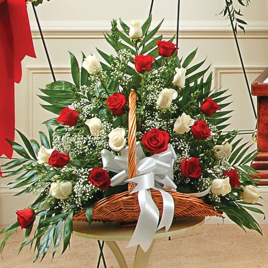 Sincerest Sympathies Fireside Basket-Red & White Sympathy & Funeral