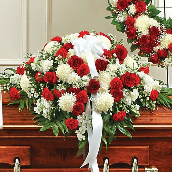 Cherished Memories Half Casket Cover-Red & White Sympathy & Funeral