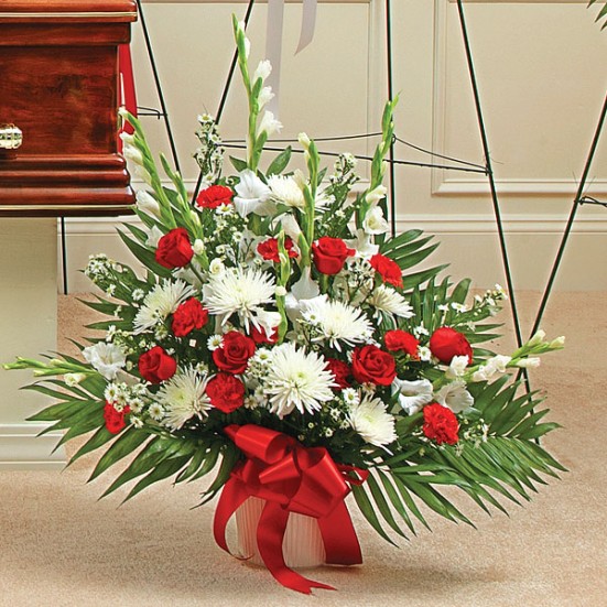 Tribute Red & White Floor Basket Arrangement Sympathy & Funeral