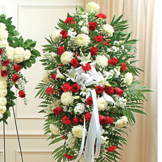 Deepest Sympathies Red & White Standing Spray Sympathy & Funeral