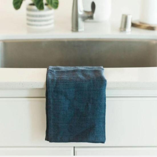Creative Women Stone Washed Linen Navy Tea Towel Thank You
