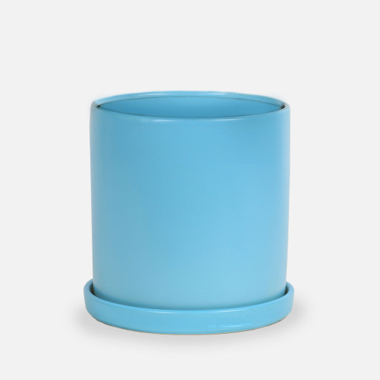 8'' Sky Blue Ceramic + Saucer Containers/Planters