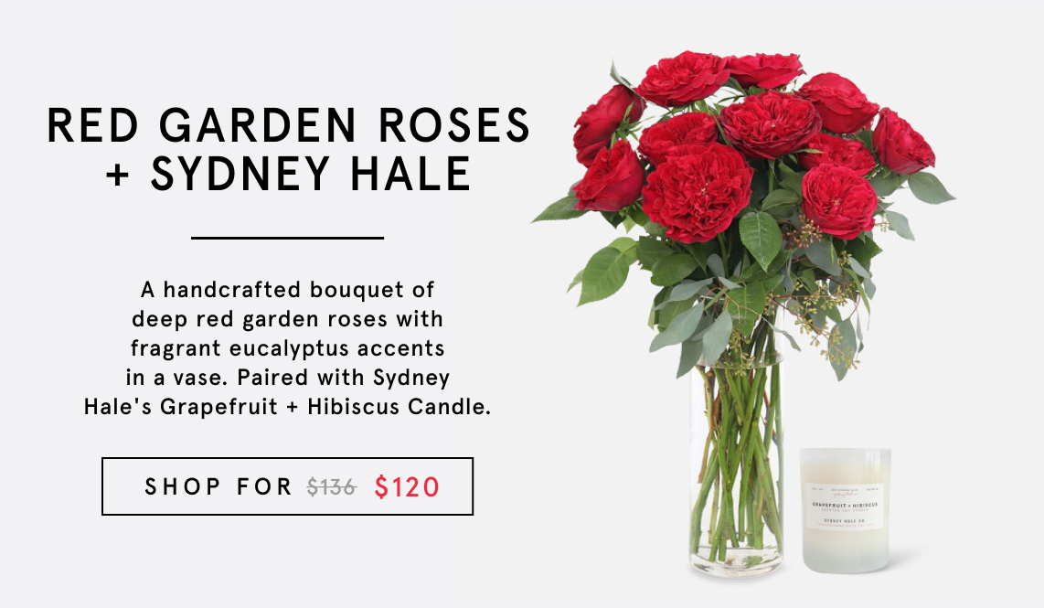 RED GARDEN ROSES + SYDNEY HALE CANDLE - plantshed.com